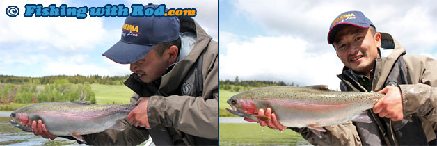 Rainbow trout held at different angles
