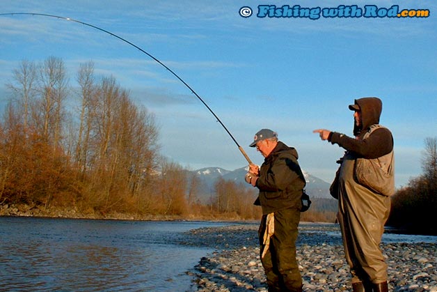 Local chilliwack Anglers Lew and Chris connect with a good sized fish before sunset