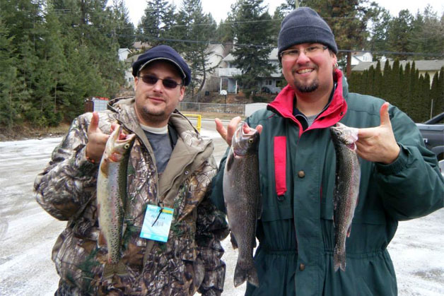 Catch of the day!  Two anglers with some solid Shannon Lake rainbows.