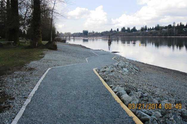 New wheel chair access fishing ramp at Derby Reach Regional Park in Langley BC. Photo by Leigh McCracken.